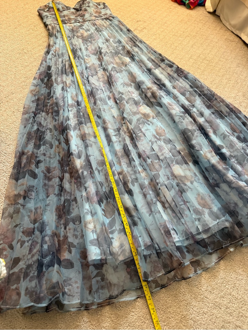 Lulu's Strapless Blue Floral Pleated Organza Gown Most Beautiful Day Maxi Dress - Picture 10 of 11